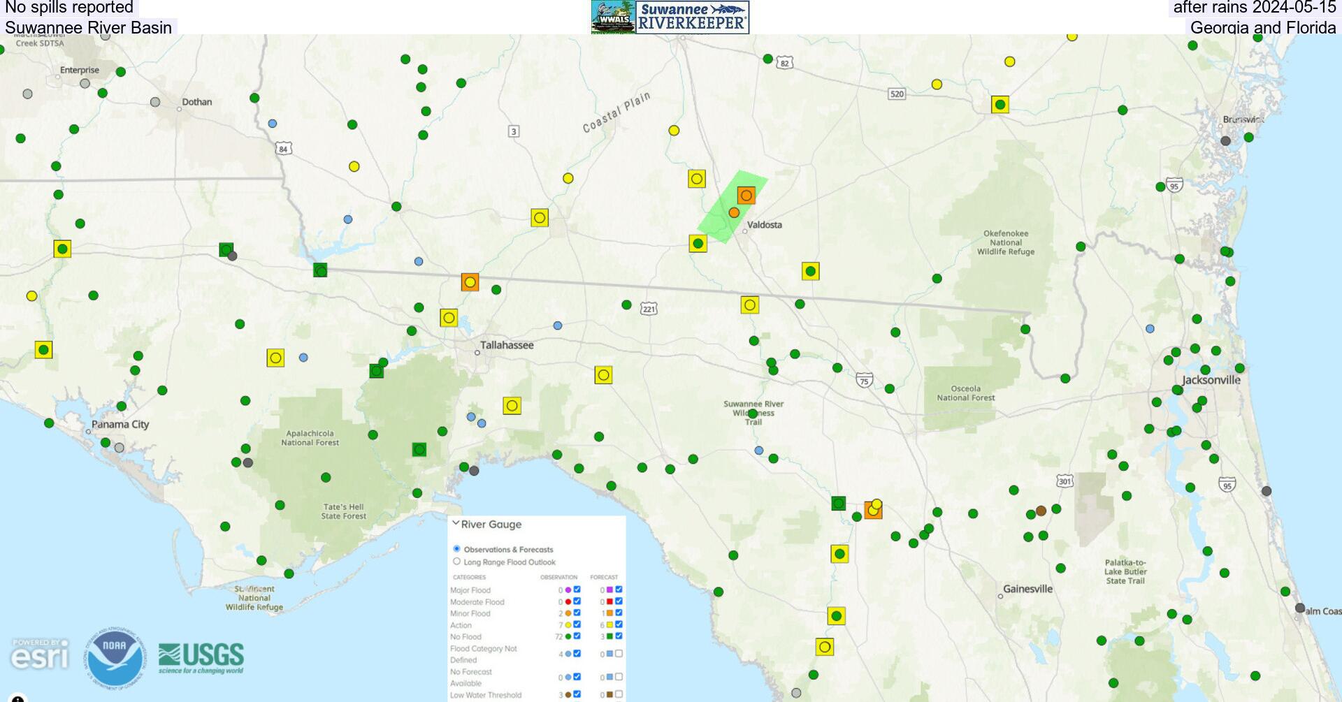 No spills reported, after rains 2024-05-15, Suwannee River Basin, Georgia and Florida