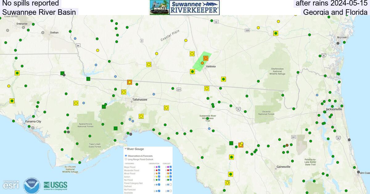 No spills reported, after rains 2024-05-15, Suwannee River Basin, Georgia and Florida