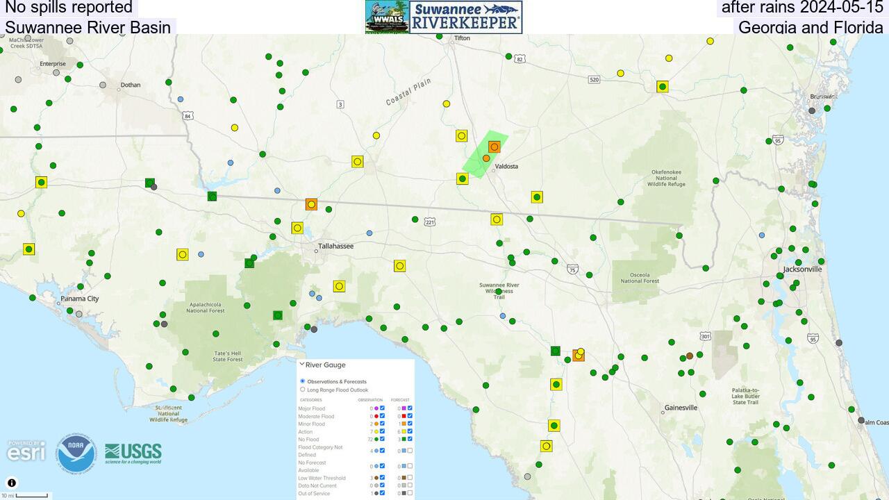 No spills reported, after rains 2024-05-15, Suwannee River Basin, Georgia and Florida