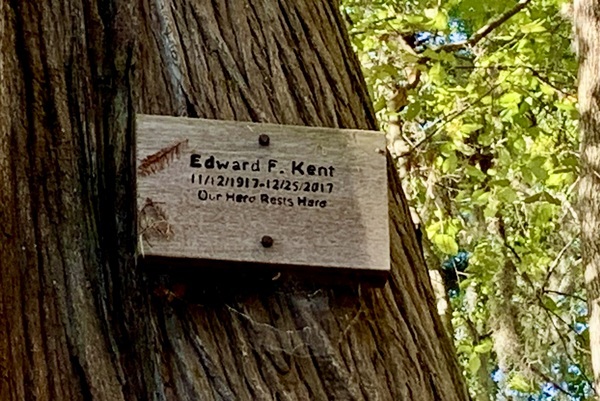 [Our Hero Rests Here, a humble plaque to Edward F. Kent, who thru-paddled the Suwannee 8 times. --Shirley Kokidko]