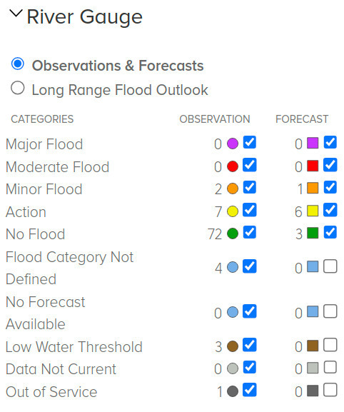 Legend: NOAA River levels