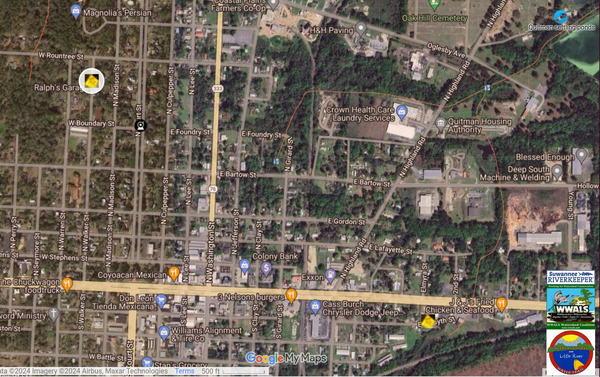 [Map: N Culpepper St. near N Walker Street sewage spill of 2024-04-10 in the WWALS map of the Withlacoochee and Little River Water Trail (WLRWT)]