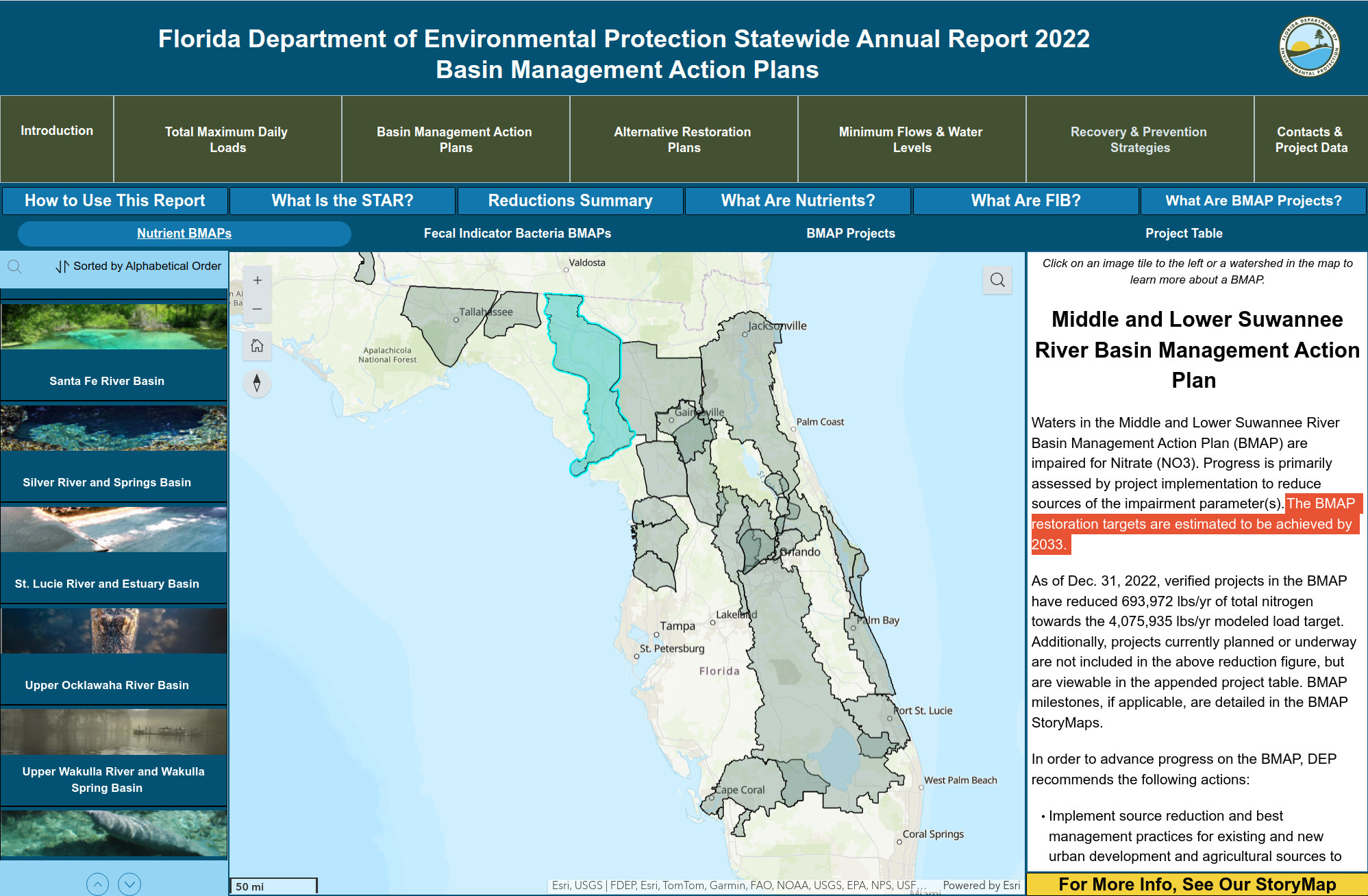 FDEP Statewide Annual Report (STAR) 2022 BMAPs