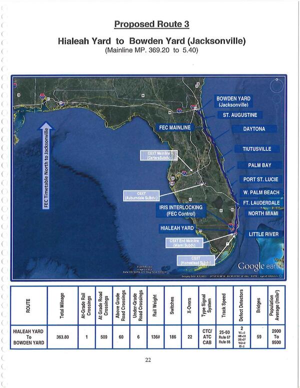 [Map: Proposed Route 3 HIALEAH YARD To BOWDEN YARD]