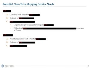 [Potential Near-Term Shipping Service Needs [heavily redacted]]