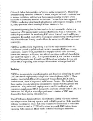 [FECR has incorporated a general orientation and discussion concerning the use of LNG into annual employee Operating Rules classes beginning in 2015.]