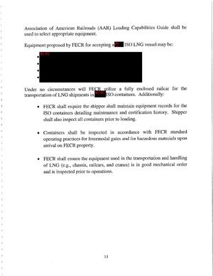 [Equipment proposed by FECR for accepting al ISO LNG vessel may be: [four redacted bullet points]]