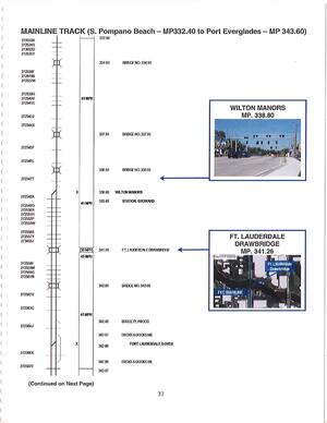 [Map: MAINLINE TRACK (S. Pompano Beach — MP332.40 to Port Everglades — MP 343.60)]