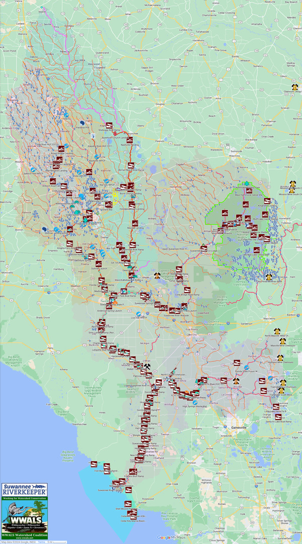 [Map: US 129 Ramp, Santa Fe River, in Suwannee River Basin]