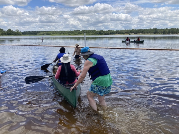 [Joe, Rindy, Dan, Camper canoe going out, 12:33:34 --Gretchen Quarterman]