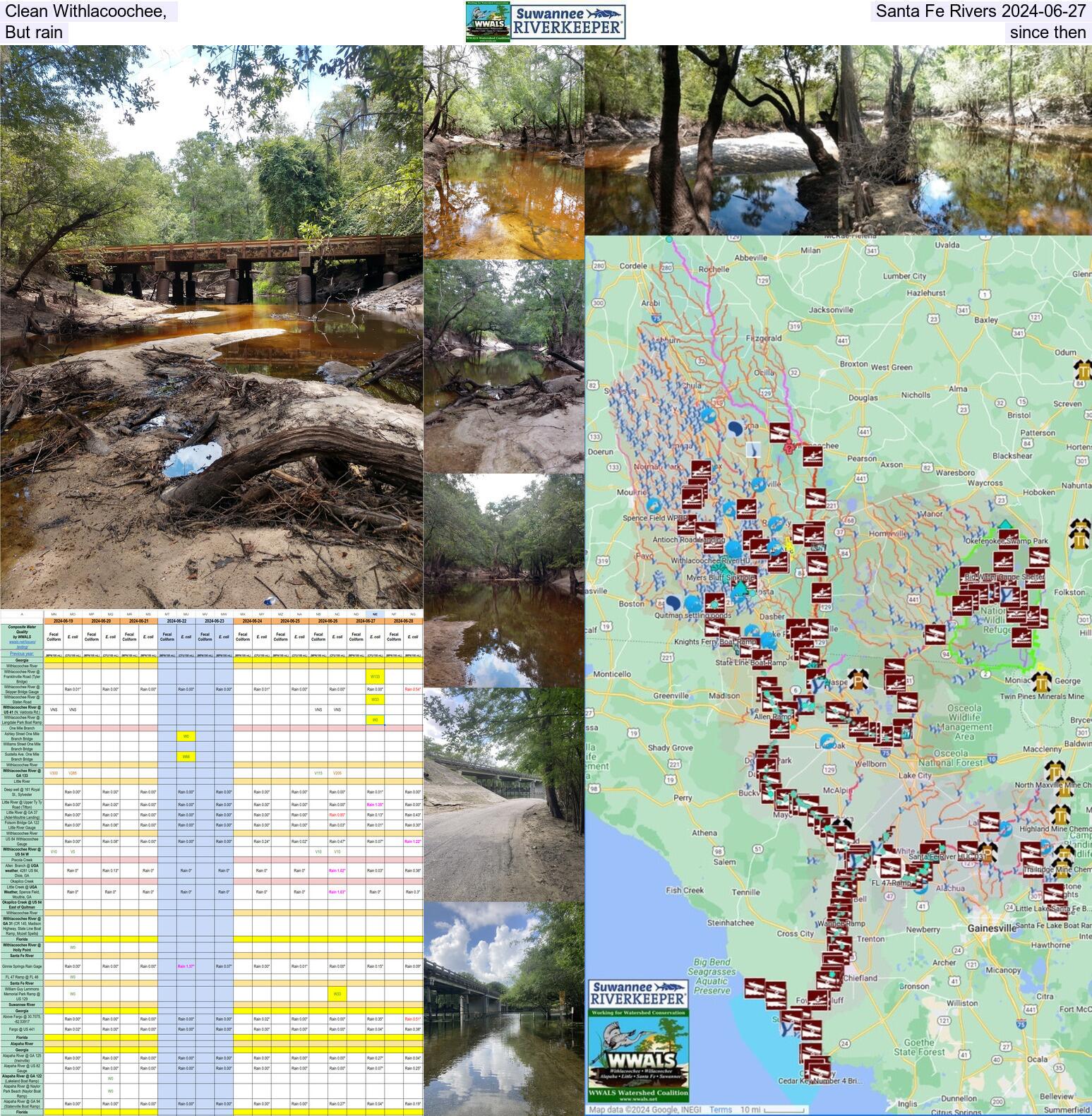 Clean Withlacoochee and Santa Fe Rivers, but rain 2024-06-27