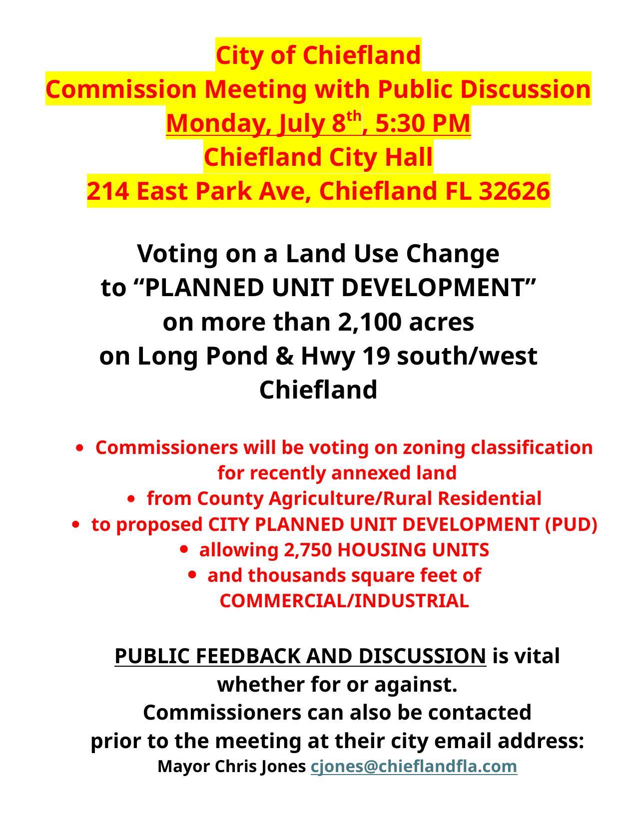 Citizen notice about City of Chiefland meeting