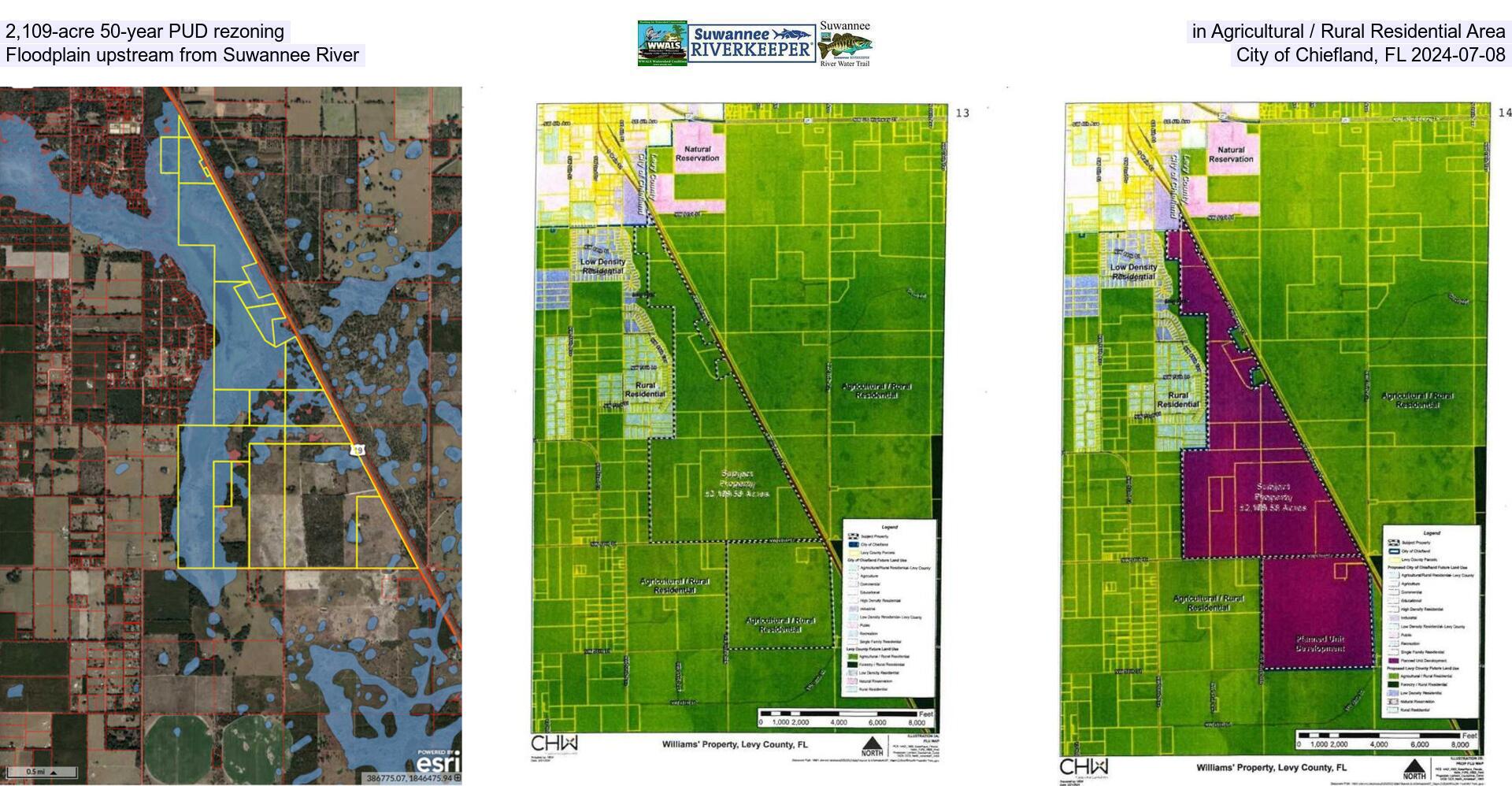 2,109-acre 50-year PUD rezoning, in Agricultural / Rural Residential Area, Floodplain upstream from Suwannee River, City of Chiefland, FL 2024-07-08