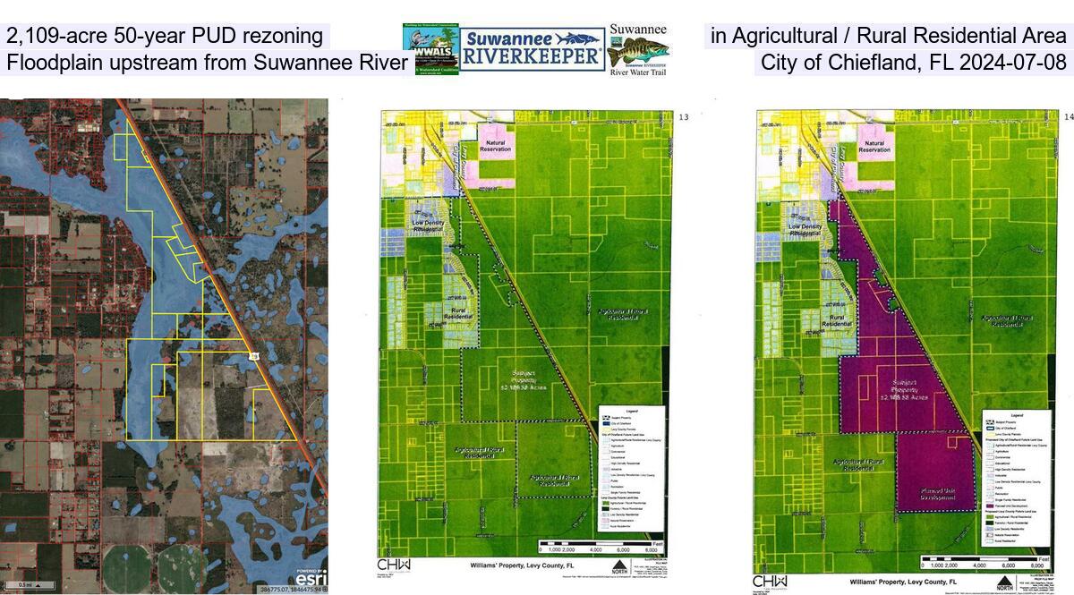 2,109-acre 50-year PUD rezoning, in Agricultural / Rural Residential Area, Floodplain upstream from Suwannee River, City of Chiefland, FL 2024-07-08