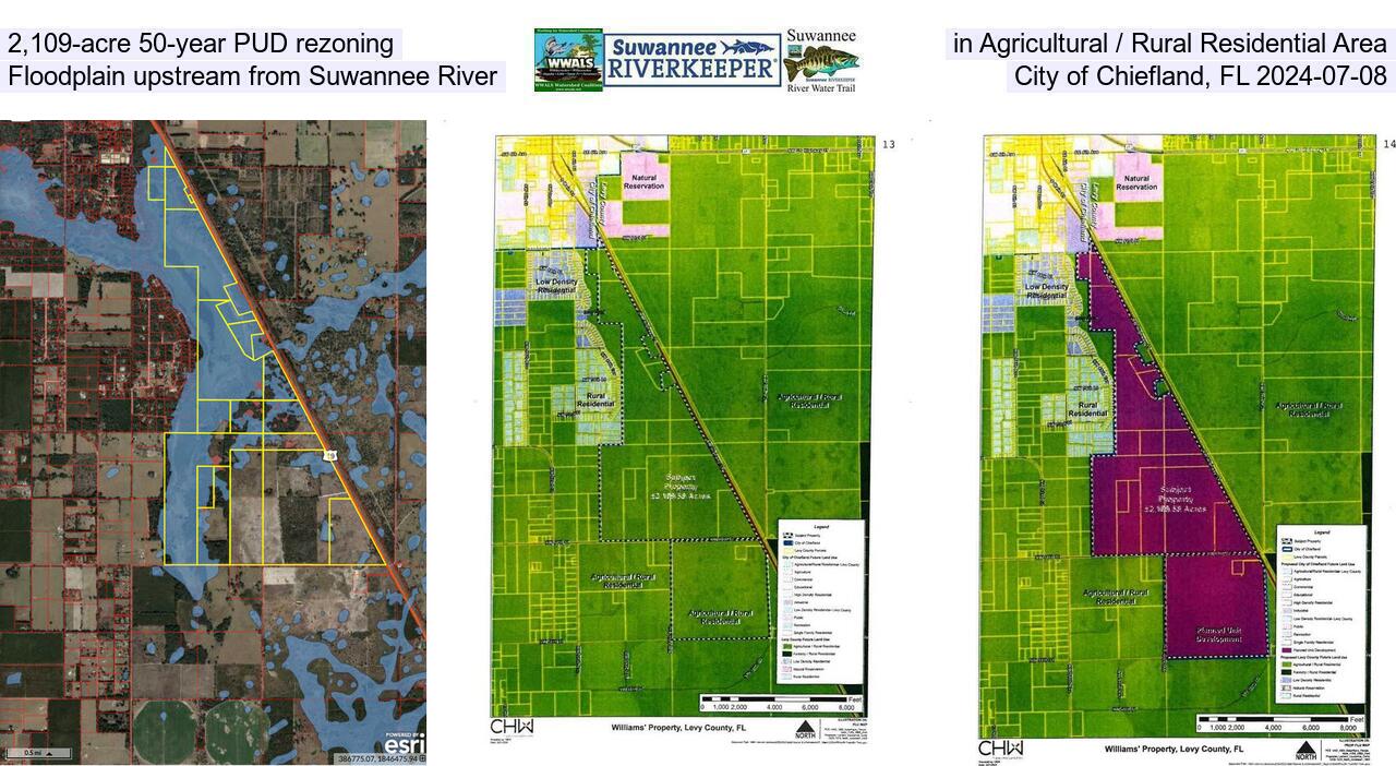 2,109-acre 50-year PUD rezoning, in Agricultural / Rural Residential Area, Floodplain upstream from Suwannee River, City of Chiefland, FL 2024-07-08