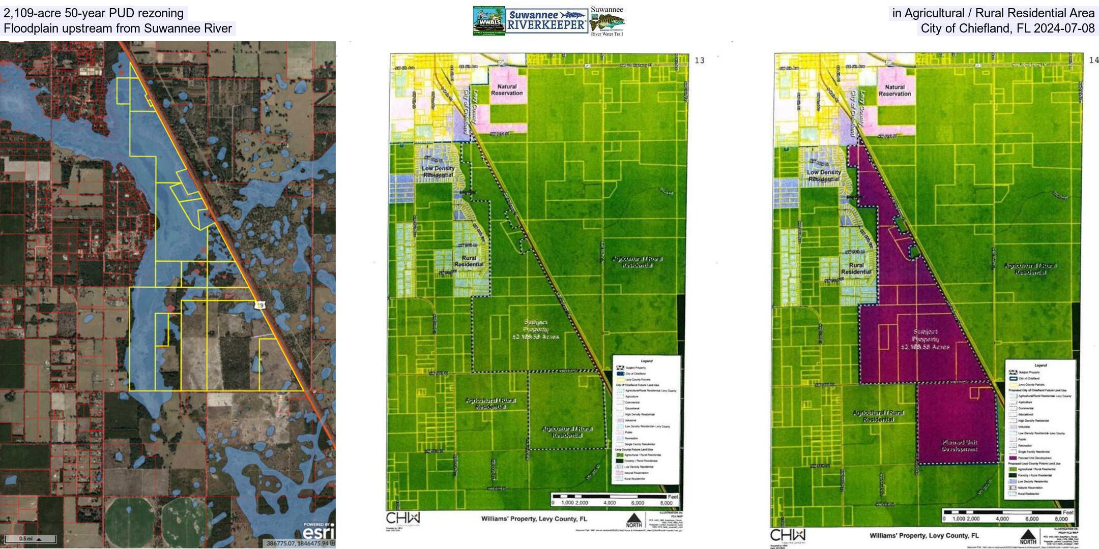 2,109-acre 50-year PUD rezoning, in Agricultural / Rural Residential Area, Floodplain upstream from Suwannee River, City of Chiefland, FL 2024-07-08