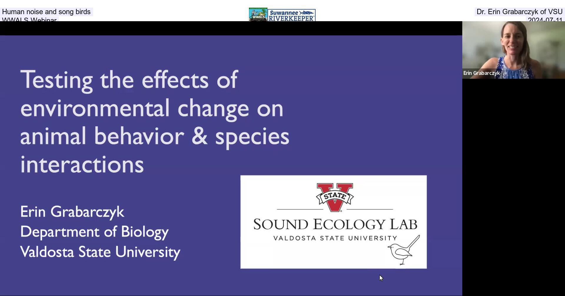 Human noise and song birds, Dr. Erin Grabarczyk of VSU, WWALS Webinar, 2024-07-11