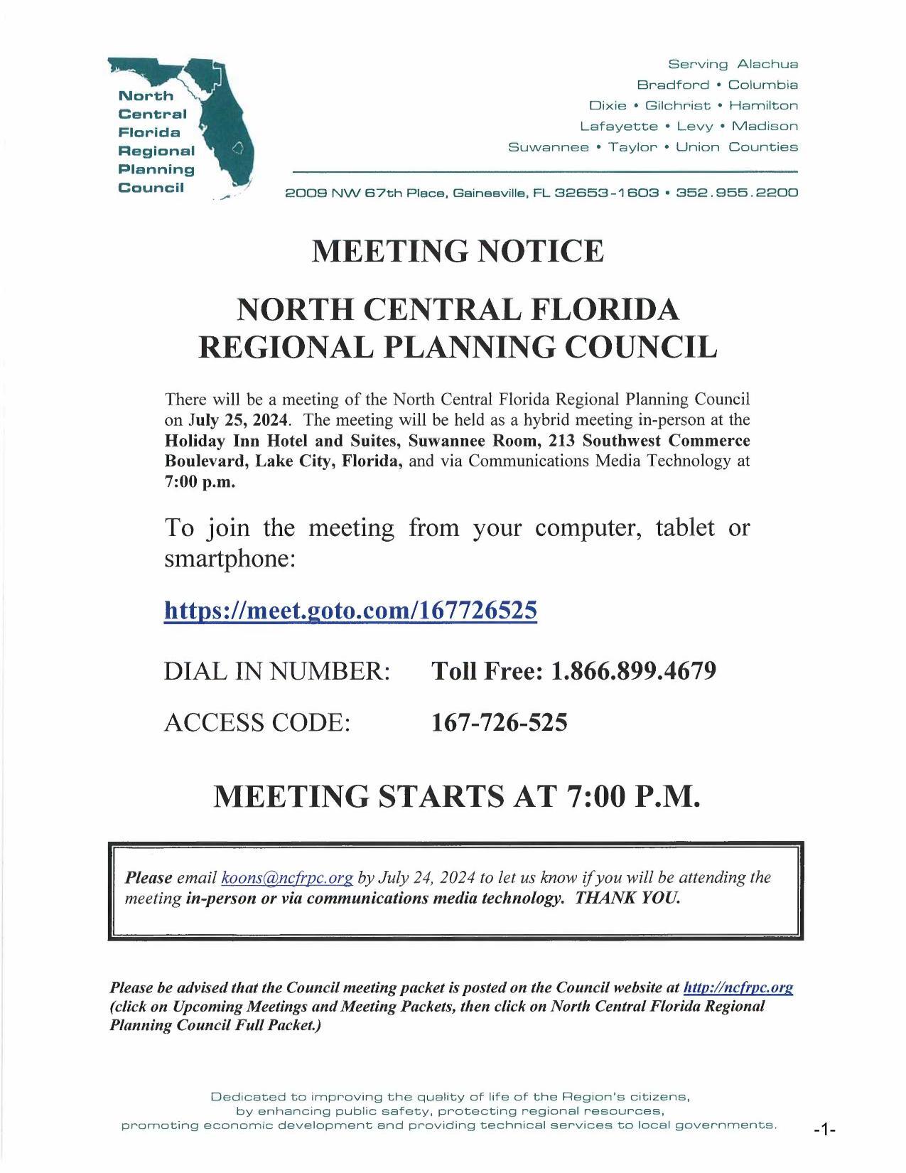 Meeting Notice for 7 PM, 2024-07-25