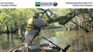 [Jon boat outing, Withlacoochee River 2024-07-27, Troupville to Nankin, Cleanup with chainsaws]