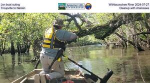 [Jon boat outing, Withlacoochee River 2024-07-27, Troupville to Nankin, Cleanup with chainsaws]