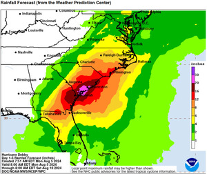 [Rainfall prediction, Hurricane Debby, 8 AM 2024-08-04]