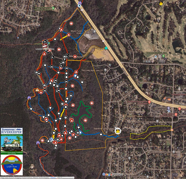 [Map: Knob Hill Road spill location next to Three Mile Branch, Valdosta, GA in WLRWT]