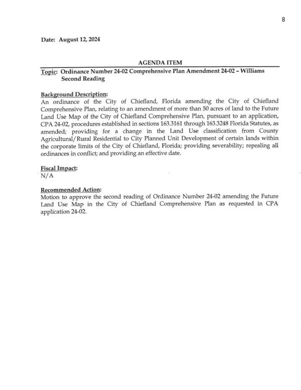 [Topic: Ordinance Number 24-02 Comprehensive Plan Amendment 24-02 - Williams Second Reading]