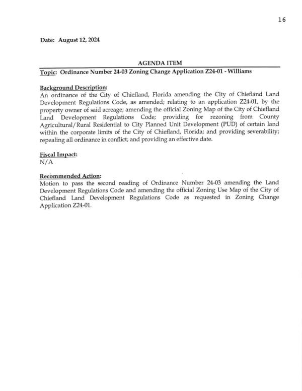 [Topic: Ordinance Number 24-03 Zoning Change Application Z24-01 - Williams]