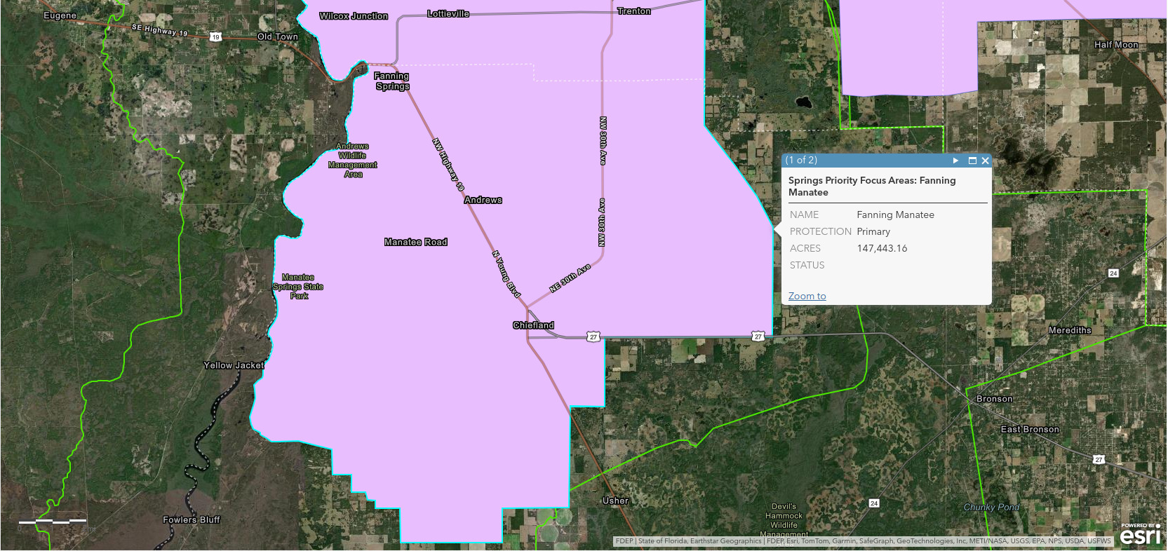 Map: Springs Priority Focus Areas: Fanning Manatee --FDEP