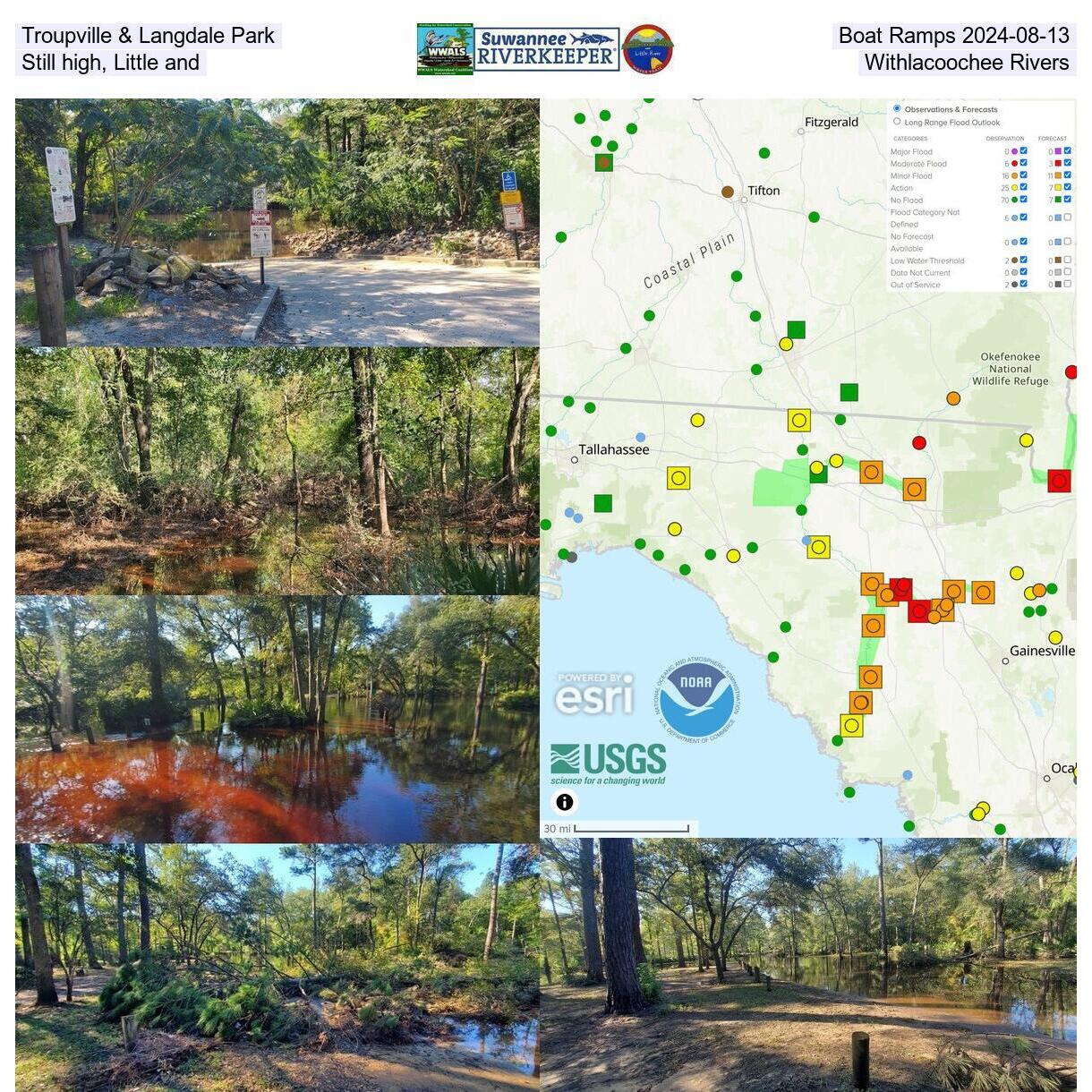 Troupville & Langdale Park Boat Ramps 2024-08-13, Still high, Little and Withlacoochee Rivers