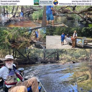 [Several small deadfalls, one big one 2024-08-17, Troupville upstream Withlacoochee River chainsaw cleanup]