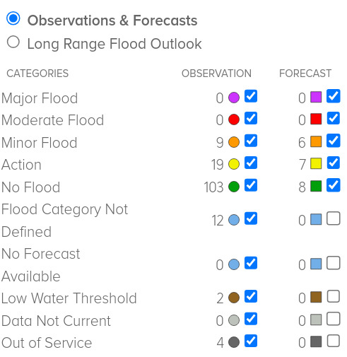 Legend: NOAA River Gauges 2024-08-23