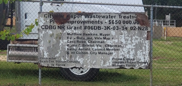 [Jasper Wastewater Treatment Plant sign, 15:33:35, 30.5051755, -82.9493553]