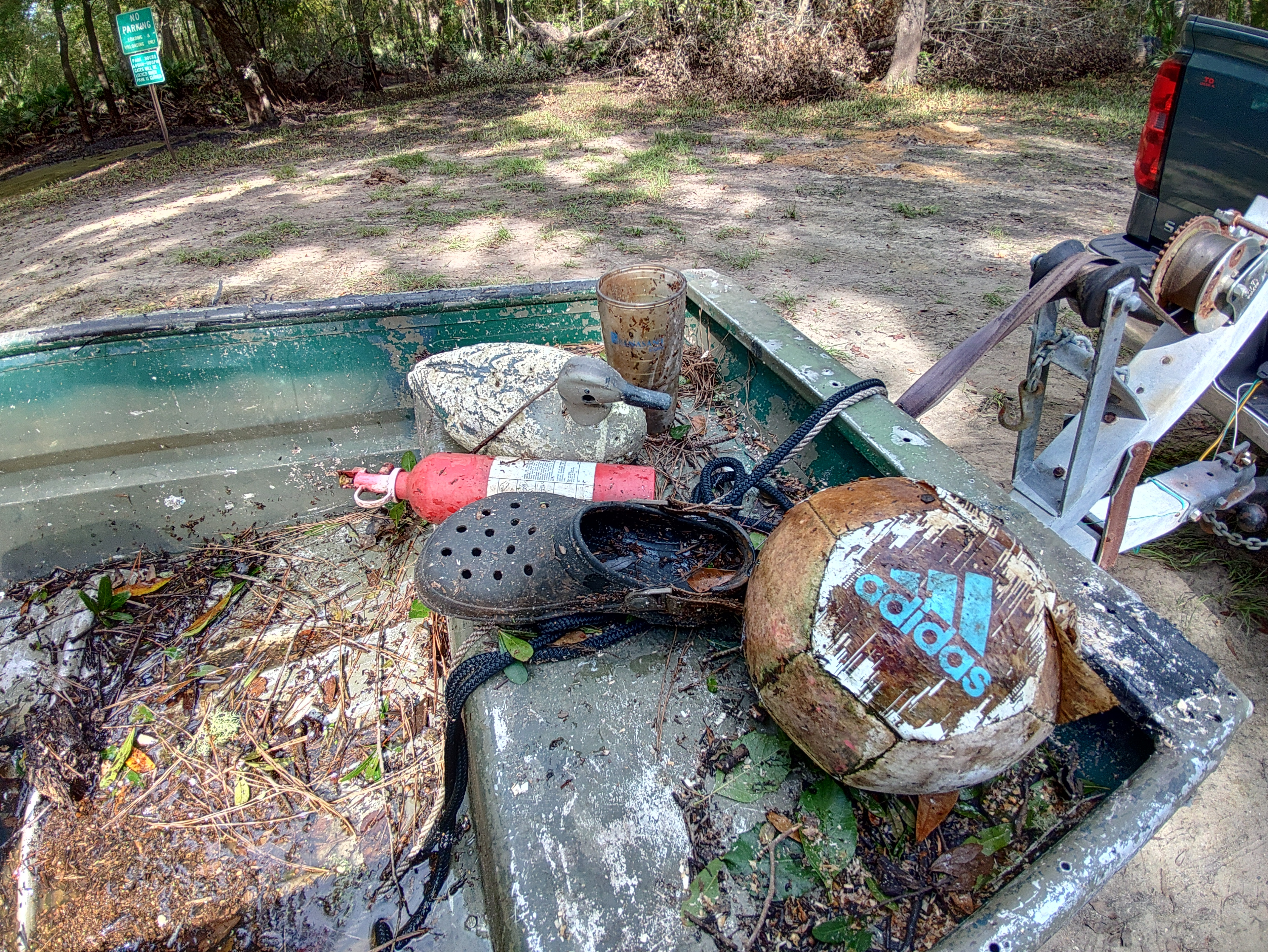 Duck, fire extinguisher, croc, soccer ball --Phil Royce, 17:01:08, 30.88758, -83.3237