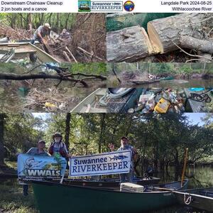 [Downstream Chainsaw Cleanup, Langdale Park 2024-08-25, 2 jon boats and a canoe, Withlacoochee River]