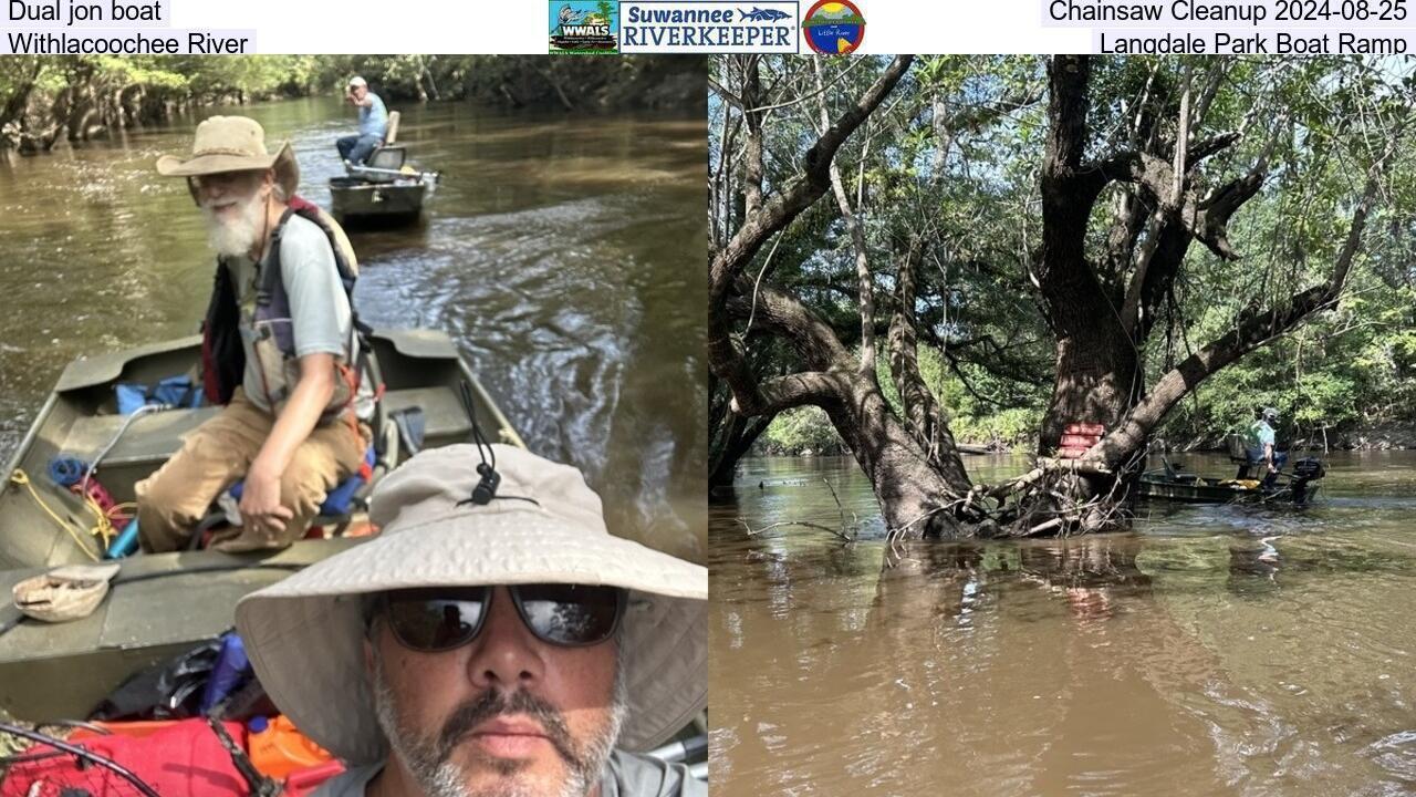 Dual jon boat Chainsaw Cleanup, Withlacoochee River, Langdale Park Boat Ramp 2024-08-25