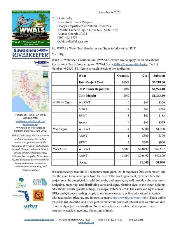 [WWALS Water Trail Brochures and Signs in Educational RTP]