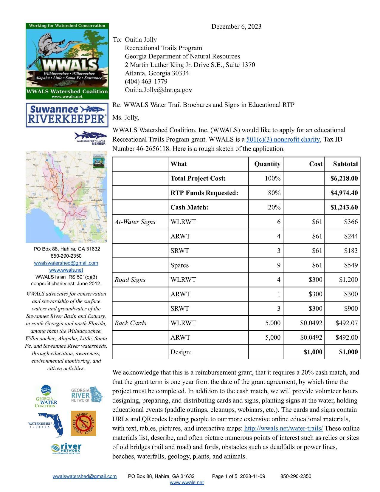 WWALS Water Trail Brochures and Signs in Educational RTP