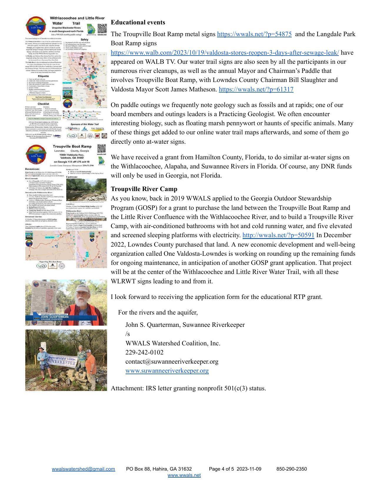 Educational events and Troupville River Camp