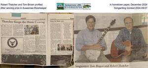 [Robert Thatcher and Tom Brown profiled in hometown paper, After winning prize in Suwannee Riverkeeper Songwriting Contest]