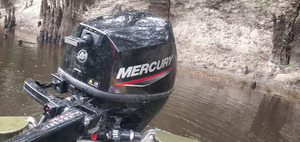 [9.9 hp outboard paid for by a grant from Wild Green Future, 30.8364070, -83.3591637]