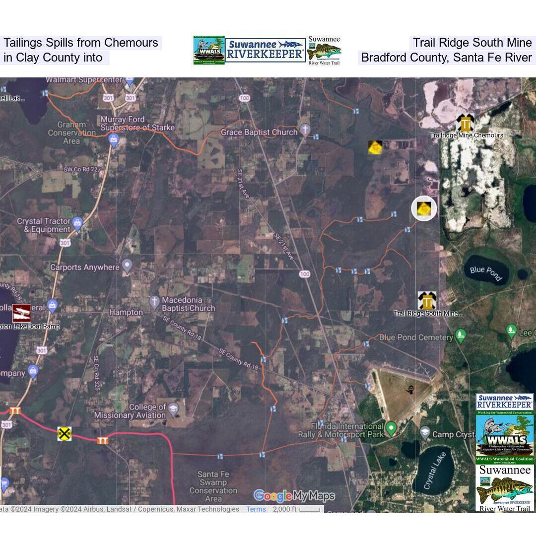 Tailings Spills from Chemours Trail Ridge South Mine in Clay County into Bradford County, Santa Fe River