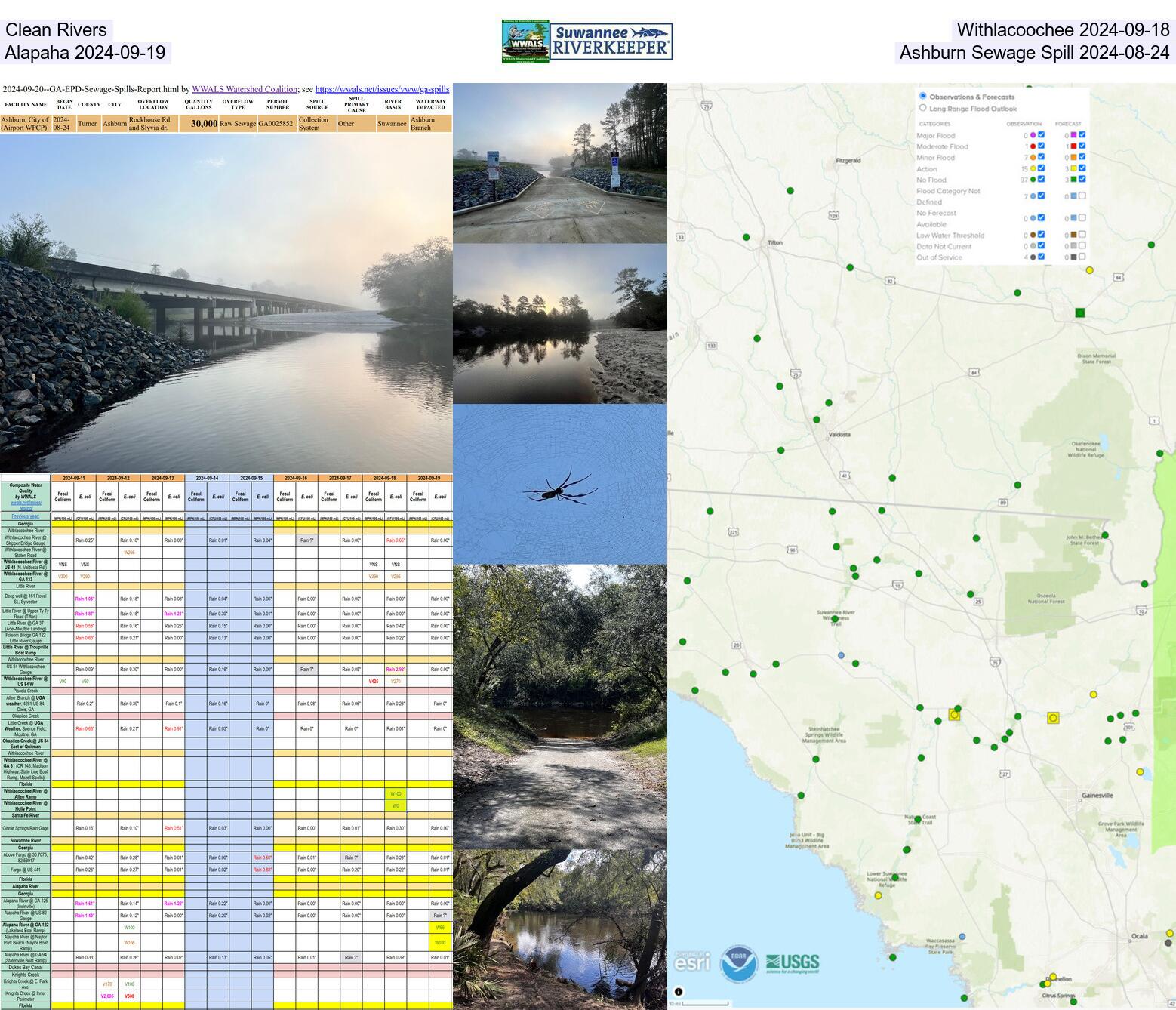 [Clean Rivers: Withlacoochee 2024-09-18, Alapaha 2024-09-19, but Ashburn Sewage Spill 2024-08-24]