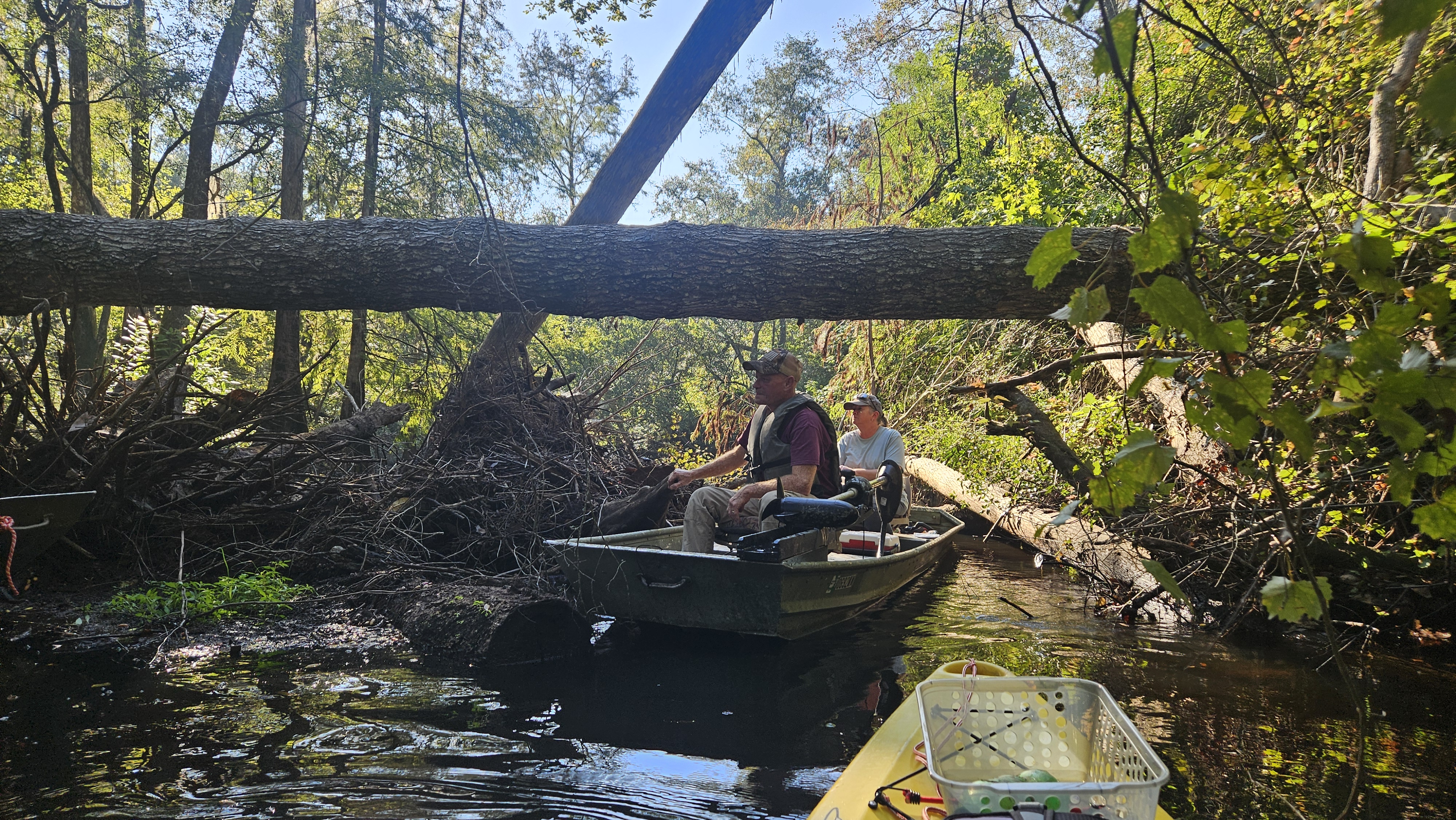 Tommy and Paris Stoeffler under Rountree Deadfall 2 --Darlene Eanes Ray, 09:41:11, 31.1966645, -83.5204156