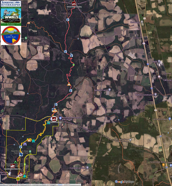 [Map: Red Roberts Landing to Kinard Bridge Landing, Little River, in WLRWT]