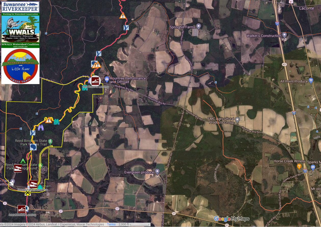 Map: I-75 to Red Roberts Landing, Little River in WLRWT