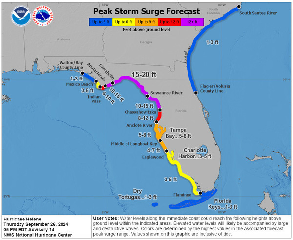 Peak Surge, Hurricane Helene, 2024-09-26 17:00