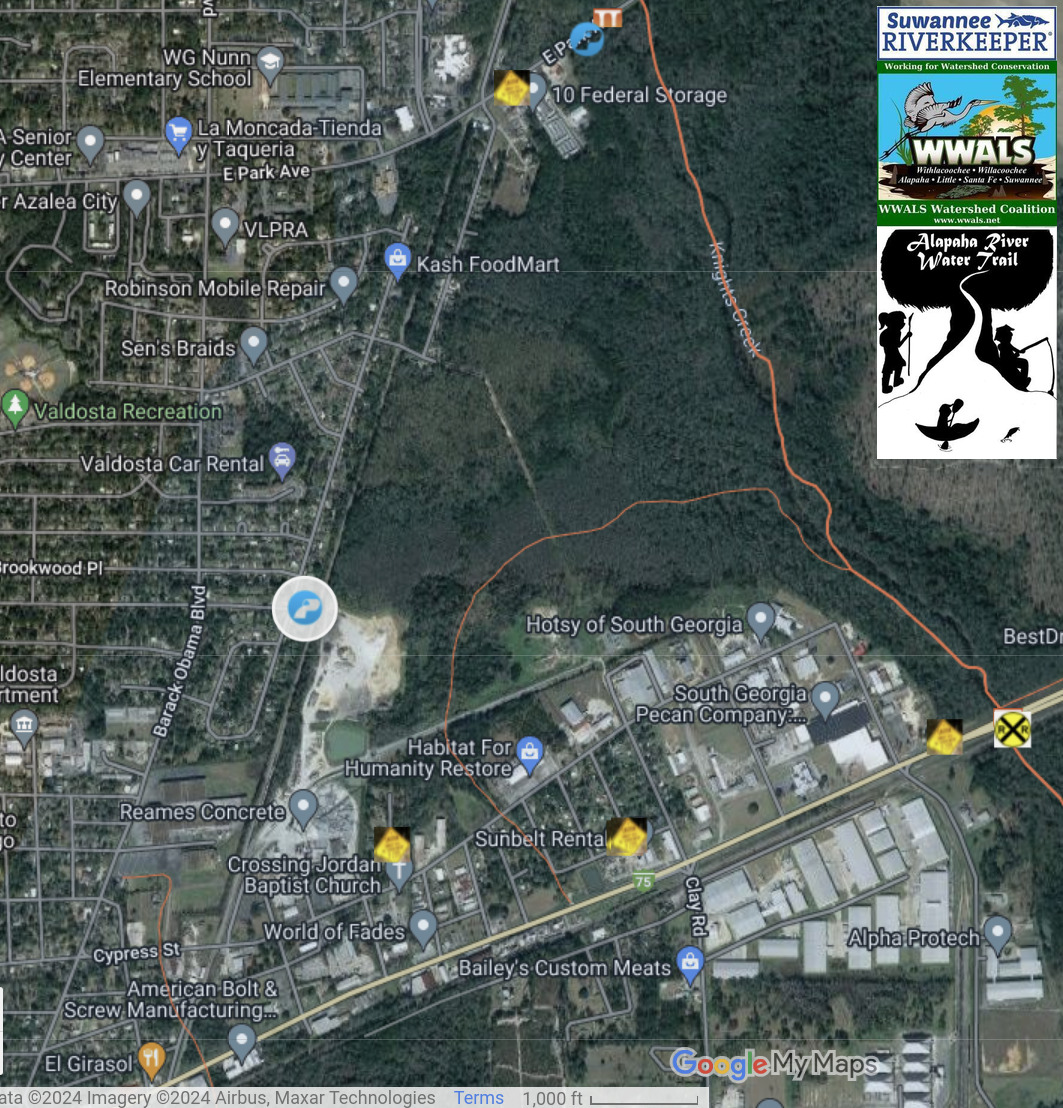 Map: Valdosta Ponderosa Drive Lift Station Spill in ARWT