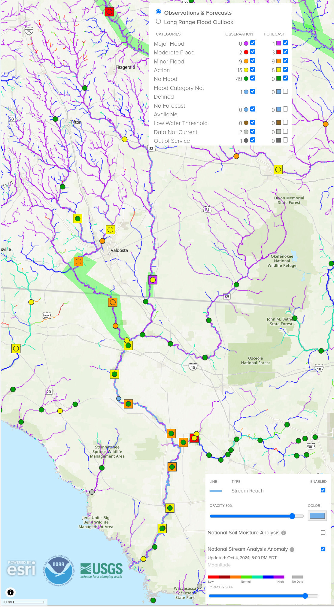 Map: NOAA River Gauges 2024-10-04