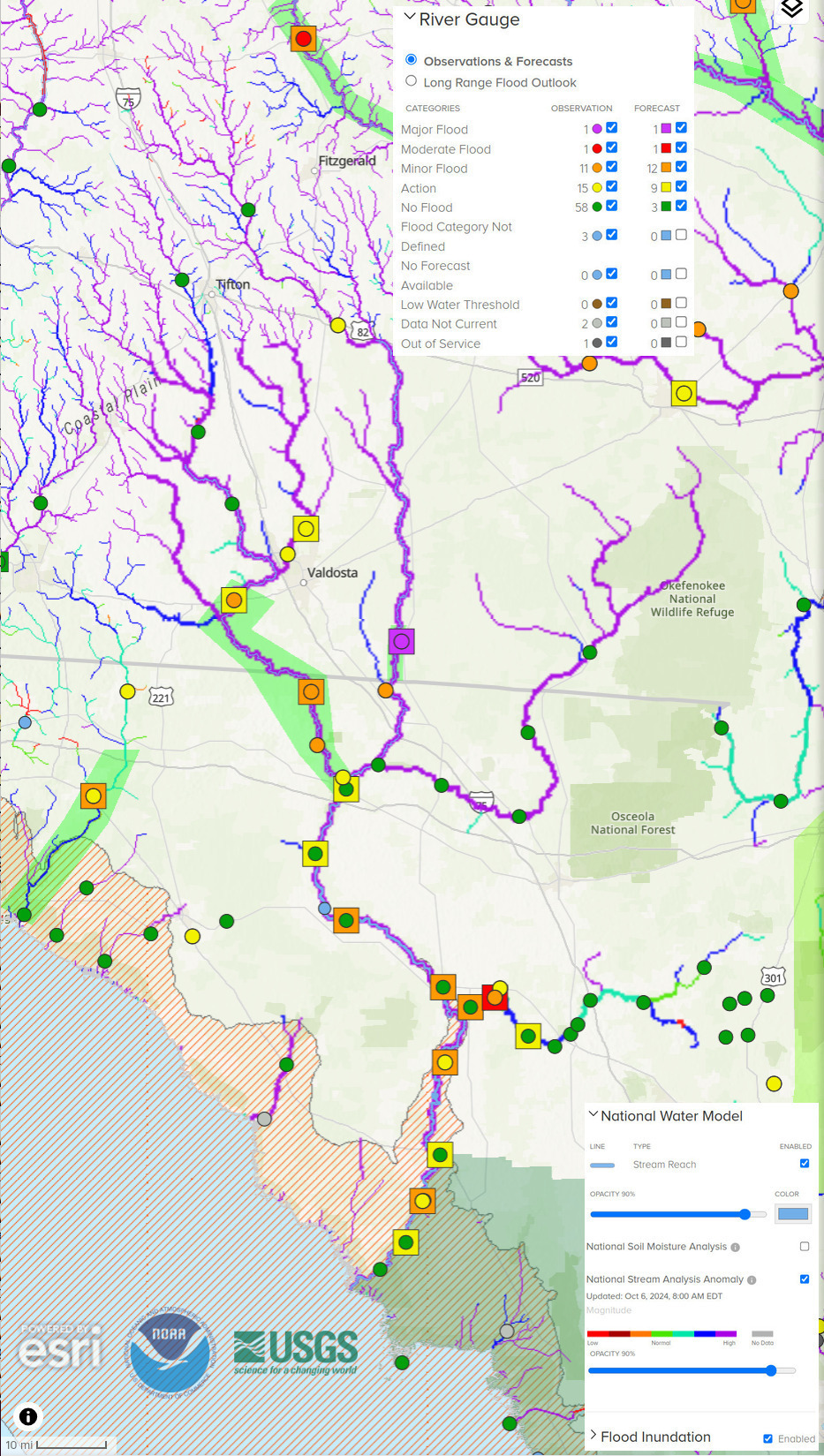 Map: NOAA River Gauges 2024-10-06